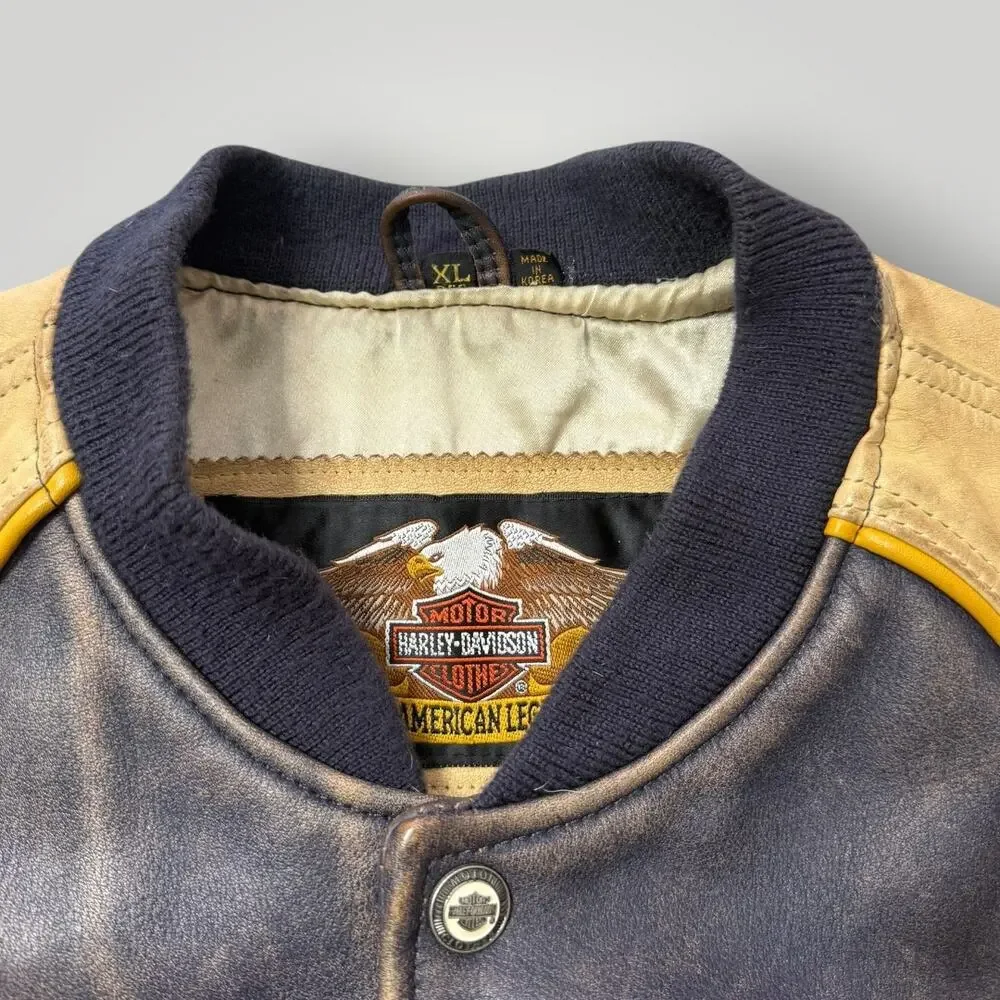 Harley Davidson Leather Jacket Mens XL Vintage Grand National Champion Big Logo - Picture 3 of 16